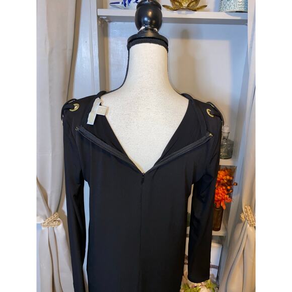 Michael Kors size Medium EUC Black Back Zip Dress With Gold Ring Detail - Picture 5 of 9